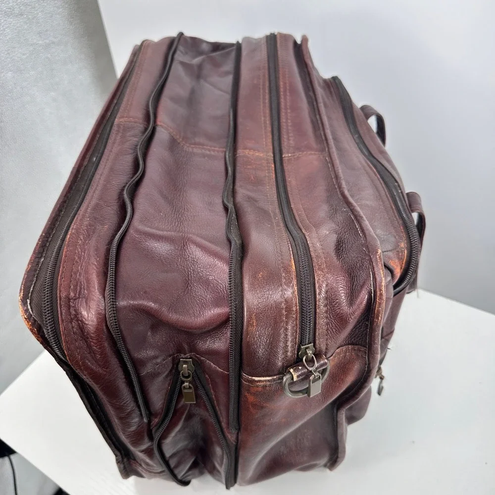 Vintage Genuine Leather Expandable Laptop Briefcase Attache Portfolio Brown